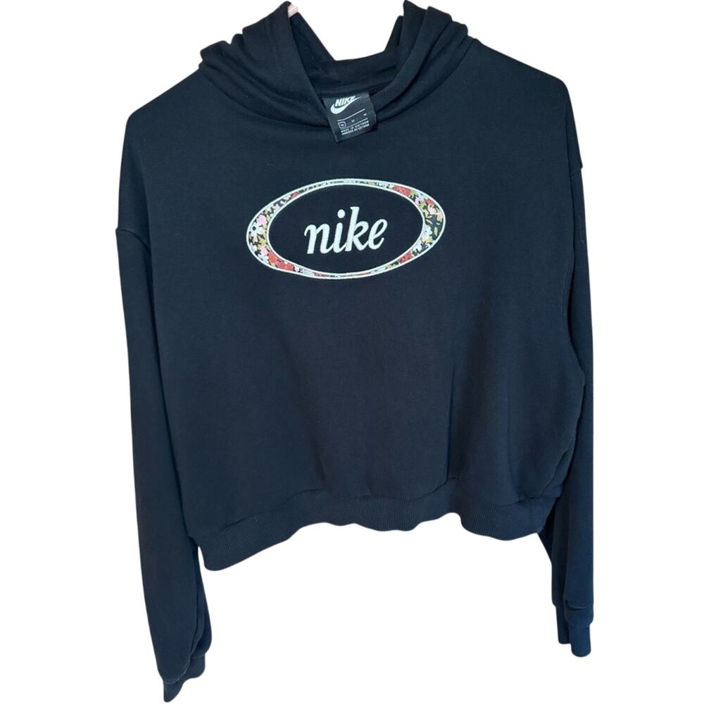 Nike Women’s Black Floral Crop Hoodie Sweatshirt Pullover Medium